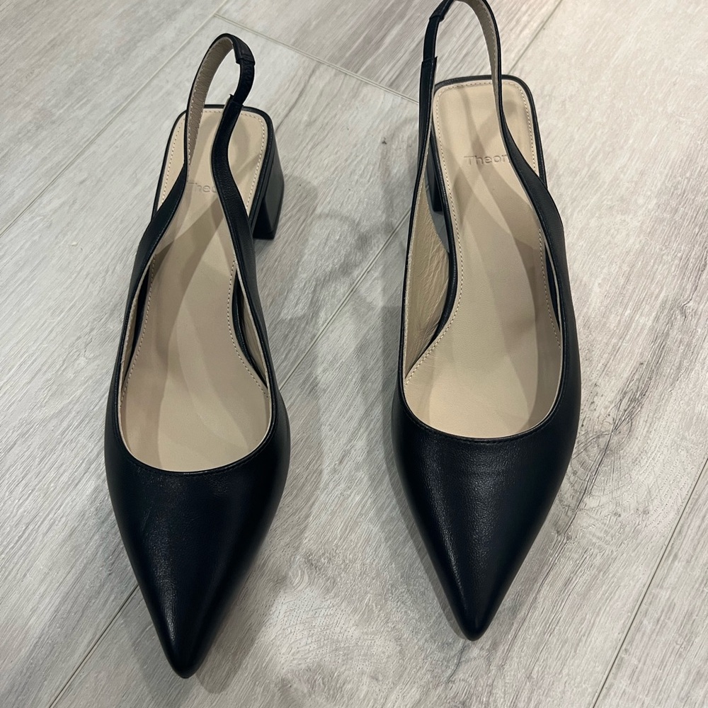 Theory Black Slingback Heels
